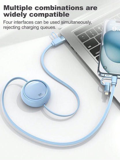 4-In-1 100W(MAX) Fast Charging Charger Cable & Retractable One Tow Three Cable, TPE Charging Data Line Compatible With Iphone16/15/14/13/12/11/ S24/S23/S22/S21/Vivo/OPPO Series, Compatible With Xiaomi