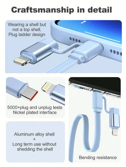 4-In-1 100W(MAX) Fast Charging Charger Cable & Retractable One Tow Three Cable, TPE Charging Data Line Compatible With Iphone16/15/14/13/12/11/ S24/S23/S22/S21/Vivo/OPPO Series, Compatible With Xiaomi