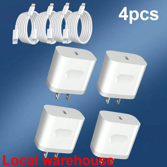 4 Packs USB-C Wall Charger & 4ft Lightning Cable Kit- I Phone Charger Set For I Phone 14/13/12 & IPad, With Local Warehouse High Output Power