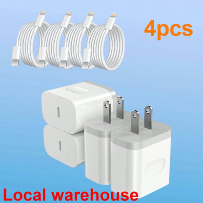 4 Packs USB-C Wall Charger & 4ft Lightning Cable Kit- I Phone Charger Set For I Phone 14/13/12 & IPad, With Local Warehouse High Output Power