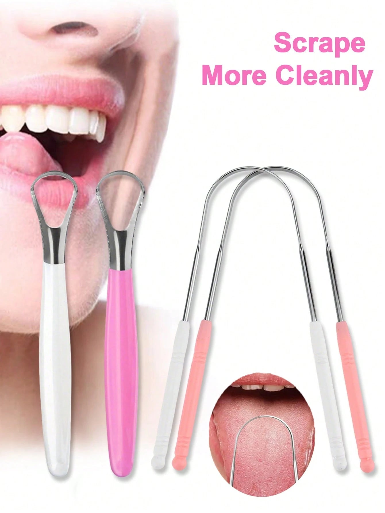 4-Piece Stainless Steel Tongue Scrapers, Rust-Resistant And Durable, Effectively Clean Tongue Coating And Remove Bad Breath, Metal Tongue Cleaner Portable, Suitable For Adult And Children Daily Home O