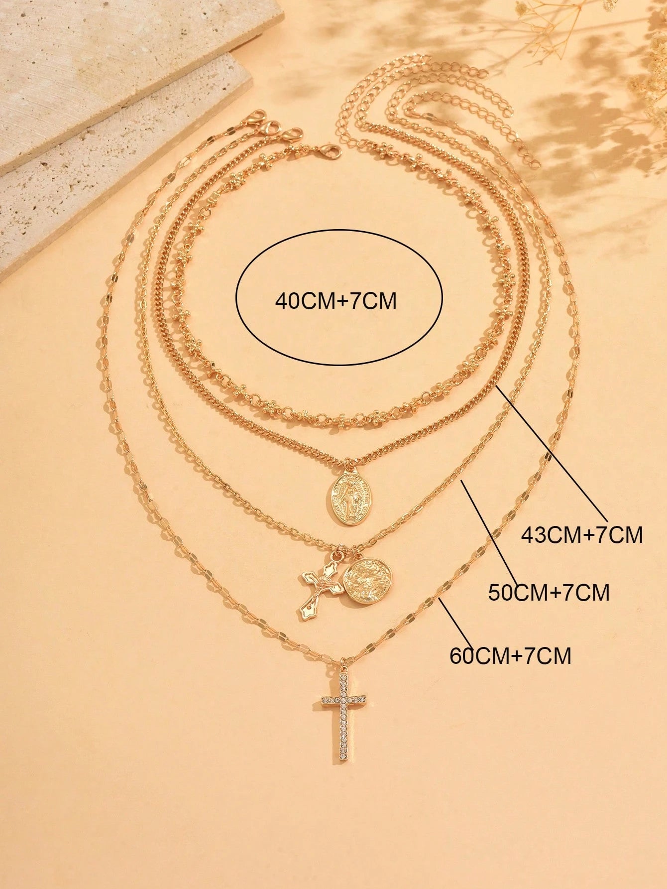 4 Piece Vintage Metal Cross Pendant Necklace Set Women's Multi Layer Stacked Jewelry For Daily Wear Travel Music Festival And Special Occasions
