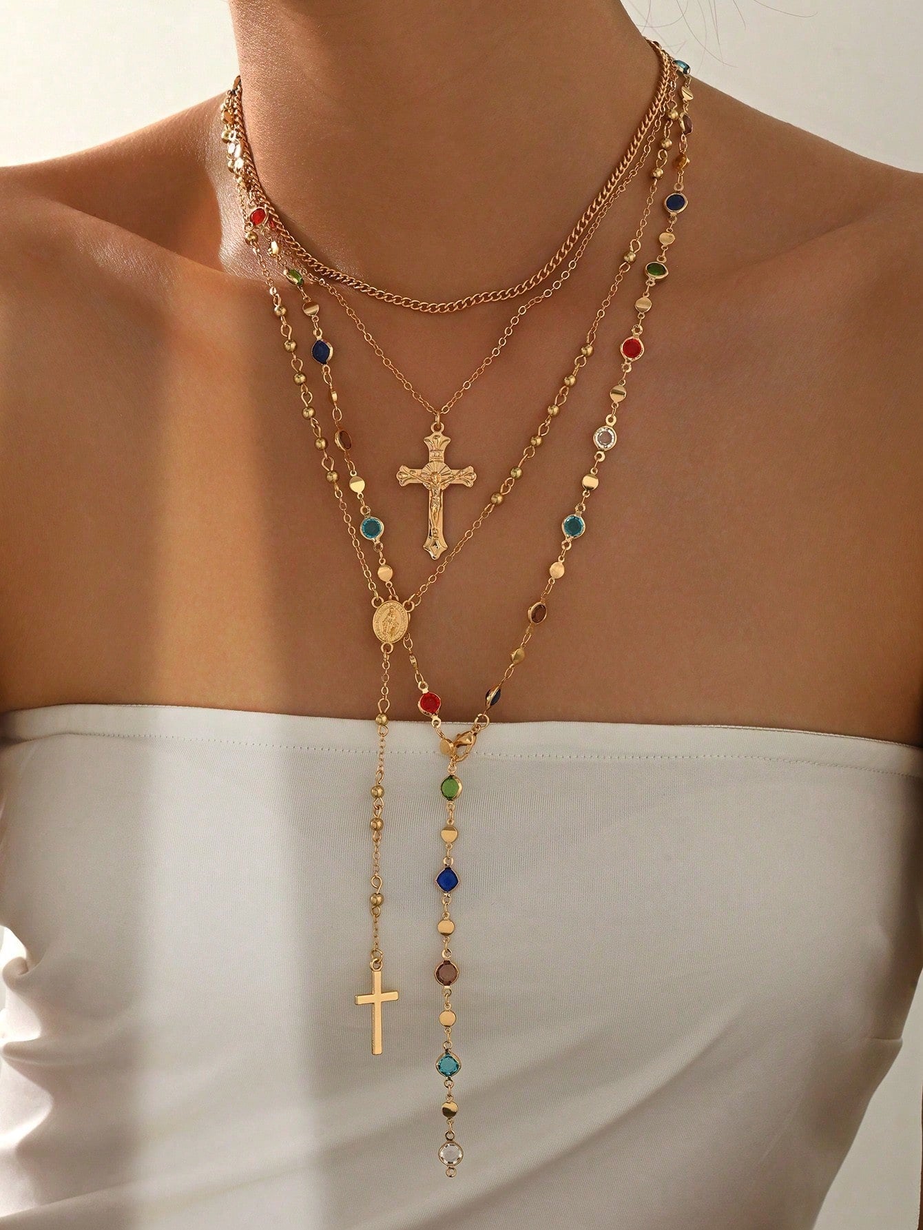 4 Piece Vintage Metal Cross Pendant Necklace Set Women's Multi Layer Stacked Jewelry For Daily Wear Travel Music Festival And Special Occasions