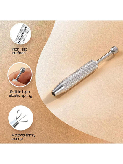 4-Prong Stainless Steel Bead Picker Tweezers, Jewelry Pearl Picking Tool