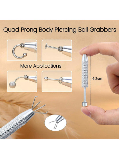 4-Prong Stainless Steel Bead Picker Tweezers, Jewelry Pearl Picking Tool