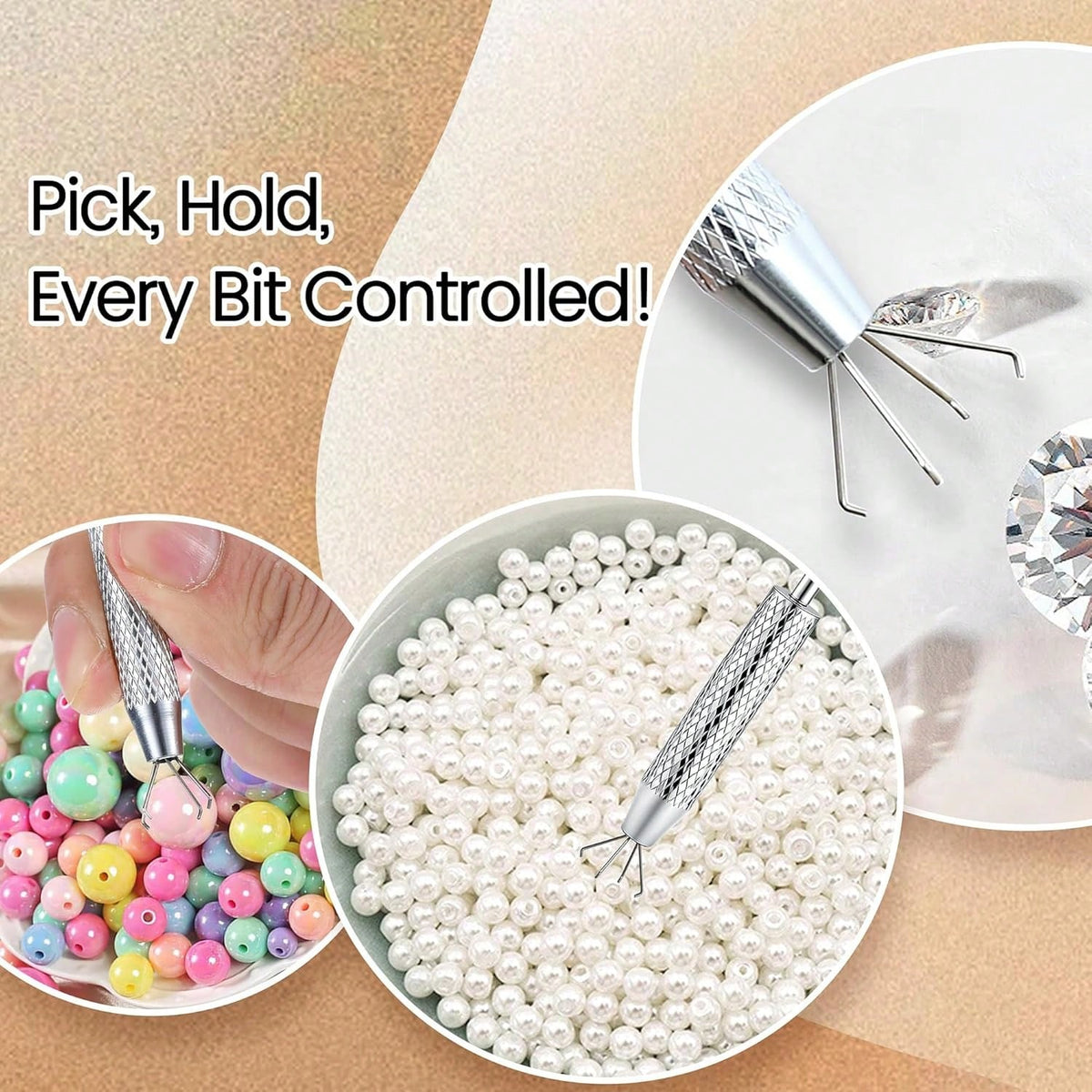 4-Prong Stainless Steel Bead Picker Tweezers, Jewelry Pearl Picking Tool