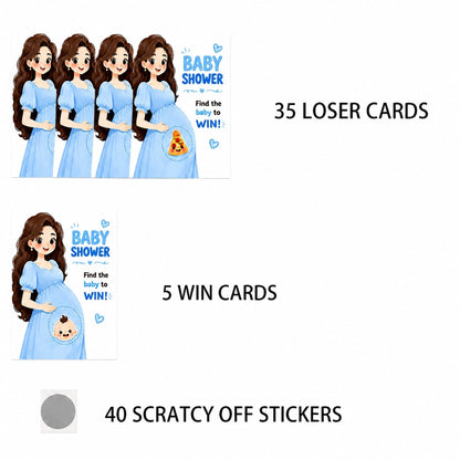 40pcs Cute Scratch Game Cards, Suitable For Baby Shower. Includes 5 Winning Designs And 35 Losing Designs, Perfect For Baby Shower, Gender Reveal Party, Mom Gathering, New Parents Party, Pregnancy Eve