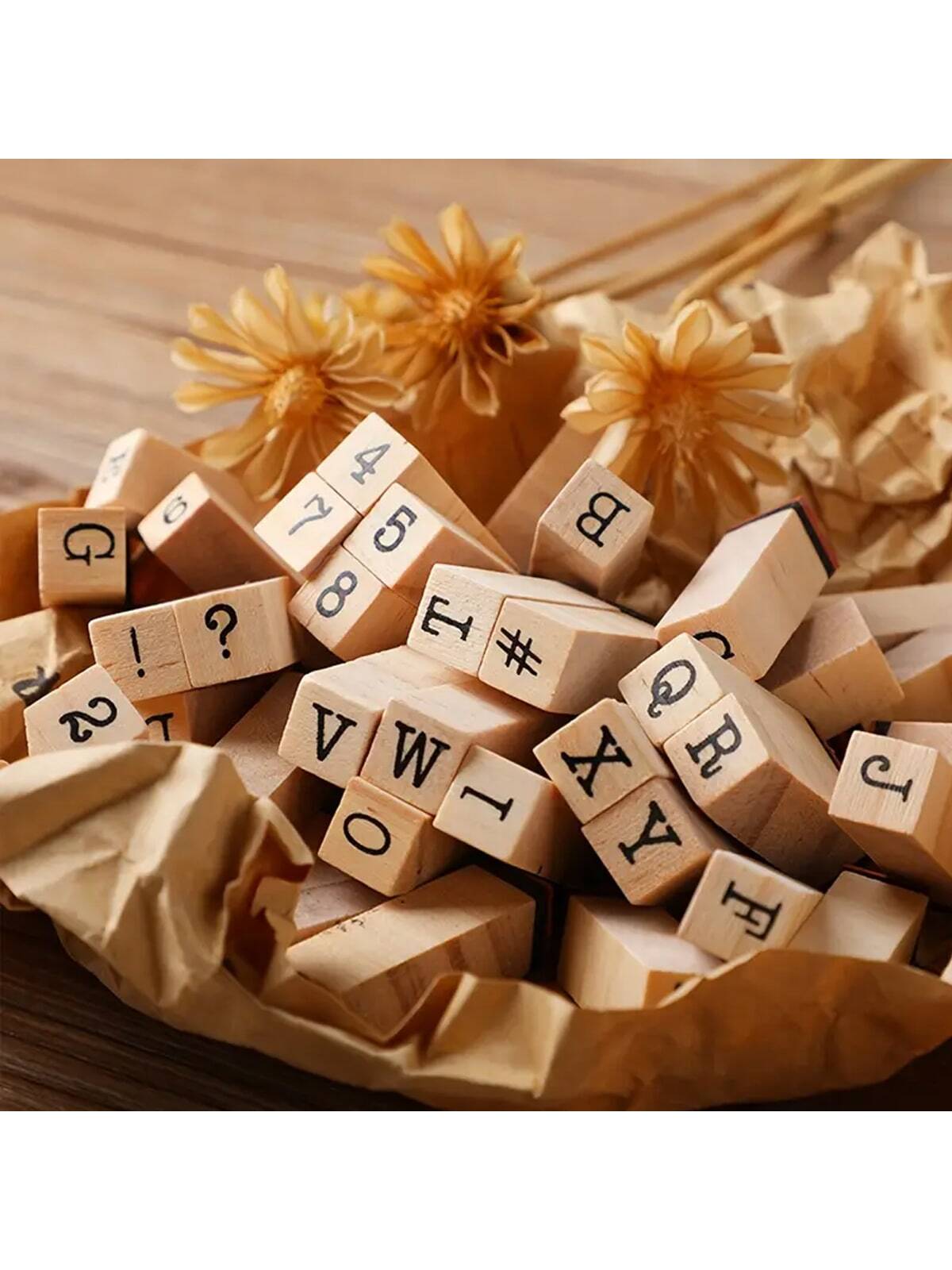 40pcs Wooden Rubber Stamps, Alphabet Letter/Number Stamps Stamper Seal Set For DIY Craft Scrapbooking Card Making,Back To School,School Supplies