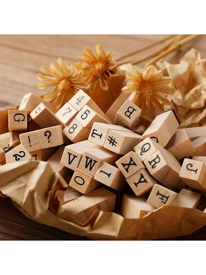 40pcs Wooden Rubber Stamps, Alphabet Letter/Number Stamps Stamper Seal Set For DIY Craft Scrapbooking Card Making,Back To School,School Supplies