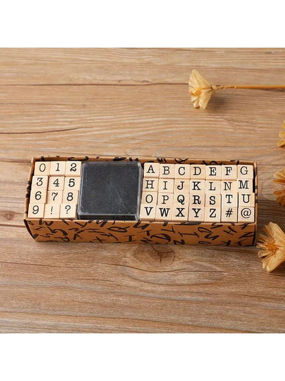 40pcs Wooden Rubber Stamps, Alphabet Letter/Number Stamps Stamper Seal Set For DIY Craft Scrapbooking Card Making,Back To School,School Supplies