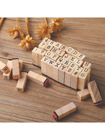 40pcs Wooden Rubber Stamps, Alphabet Letter/Number Stamps Stamper Seal Set For DIY Craft Scrapbooking Card Making,Back To School,School Supplies
