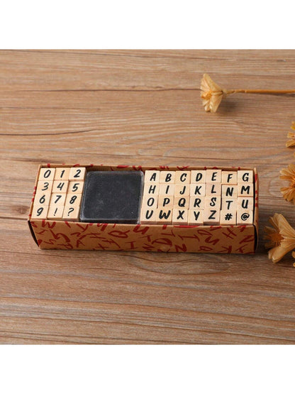 40pcs Wooden Rubber Stamps, Alphabet Letter/Number Stamps Stamper Seal Set For DIY Craft Scrapbooking Card Making,Back To School,School Supplies