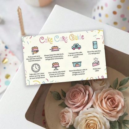 48pcs Dessert Cake Bread Care Instruction Cards, High Gram Cardstock, Storage & Transport Guide, Small Business Elegant Order Packaging Inserts, Smooth Surface Easy To Write Messages, Minimalist Party