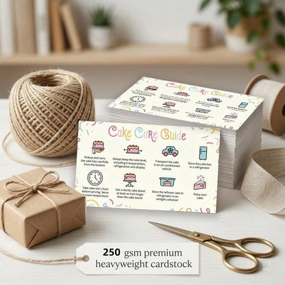 48pcs Dessert Cake Bread Care Instruction Cards, High Gram Cardstock, Storage & Transport Guide, Small Business Elegant Order Packaging Inserts, Smooth Surface Easy To Write Messages, Minimalist Party