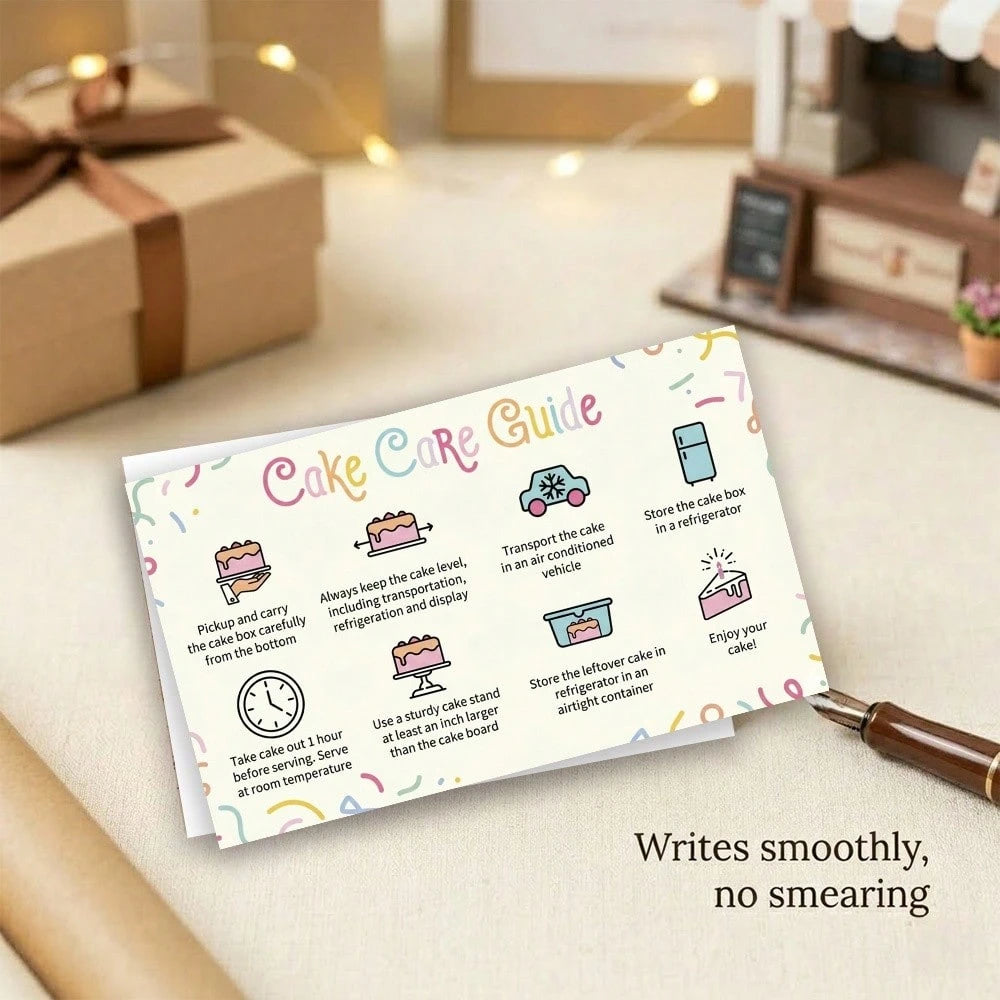 48pcs Dessert Cake Bread Care Instruction Cards, High Gram Cardstock, Storage & Transport Guide, Small Business Elegant Order Packaging Inserts, Smooth Surface Easy To Write Messages, Minimalist Party