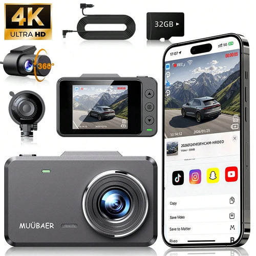 4K Dash Cam Front And Rear For Cars, 64GB Sd Card Included – WiFi, App Control, UHD 2160P, Built-In G-Sensor, Loop Recording, Night Vision, 170° Wide Angle, 24H Parking, WDR