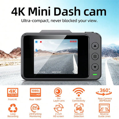 4K Dash Cam Front And Rear For Cars, 64GB Sd Card Included – WiFi, App Control, UHD 2160P, Built-In G-Sensor, Loop Recording, Night Vision, 170° Wide Angle, 24H Parking, WDR