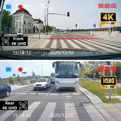 4K Dash Cam Front And Rear For Cars, 64GB Sd Card Included – WiFi, App Control, UHD 2160P, Built-In G-Sensor, Loop Recording, Night Vision, 170° Wide Angle, 24H Parking, WDR