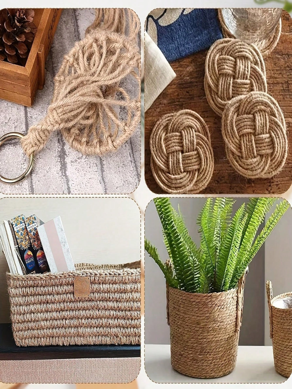 4mm Jute Rope, 164ft Large Roll Natural Jute Rope, Heavy Duty Thickened Hemp Rope, Suitable For DIY Crafts, Gardening Binding, Home Decor, Cat Scratching Post
