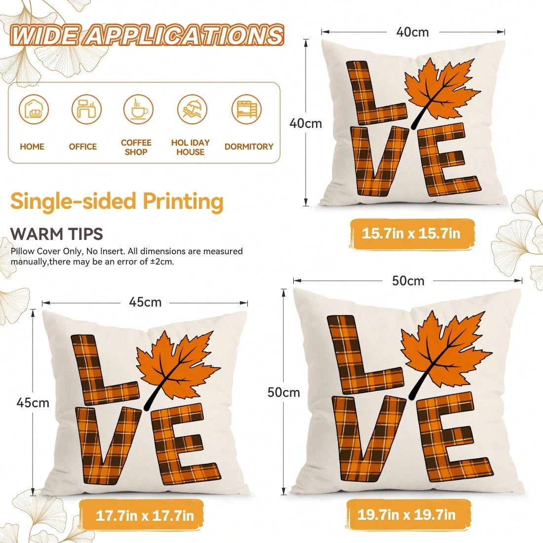 4pcs/1pc Autumn Buffalo Plaid Maple Leaf Pillow Case Without Insert, Single-Sided Printed Pillow Case, Suitable For Living Room Bedroom Home Decor, All Season Pillow Case