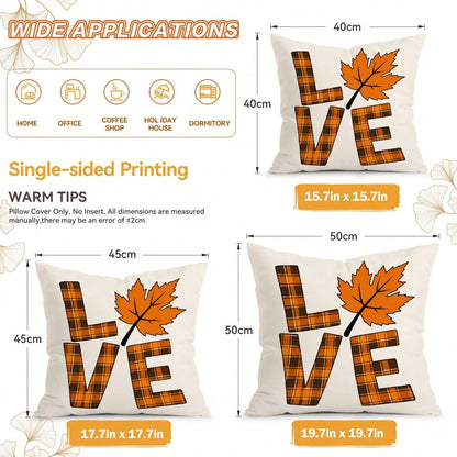 4pcs/1pc Autumn Buffalo Plaid Maple Leaf Pillow Case Without Insert, Single-Sided Printed Pillow Case, Suitable For Living Room Bedroom Home Decor, All Season Pillow Case
