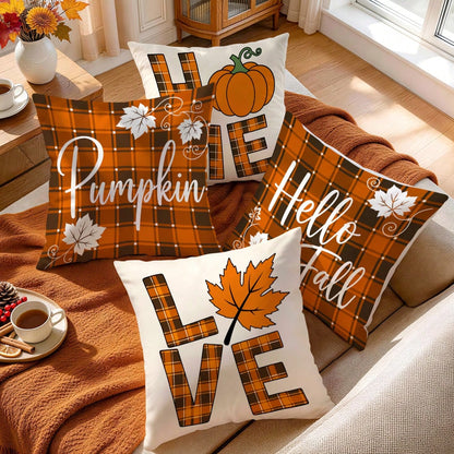 4pcs/1pc Autumn Buffalo Plaid Maple Leaf Pillow Case Without Insert, Single-Sided Printed Pillow Case, Suitable For Living Room Bedroom Home Decor, All Season Pillow Case