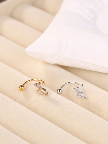 4PCS/1PC CZ Butterfly Star Flower Bow Nose Ring Hoop Gold Open Nose Hoop 20G Rotating Ball End Nostril Piercing Jewelry For Women