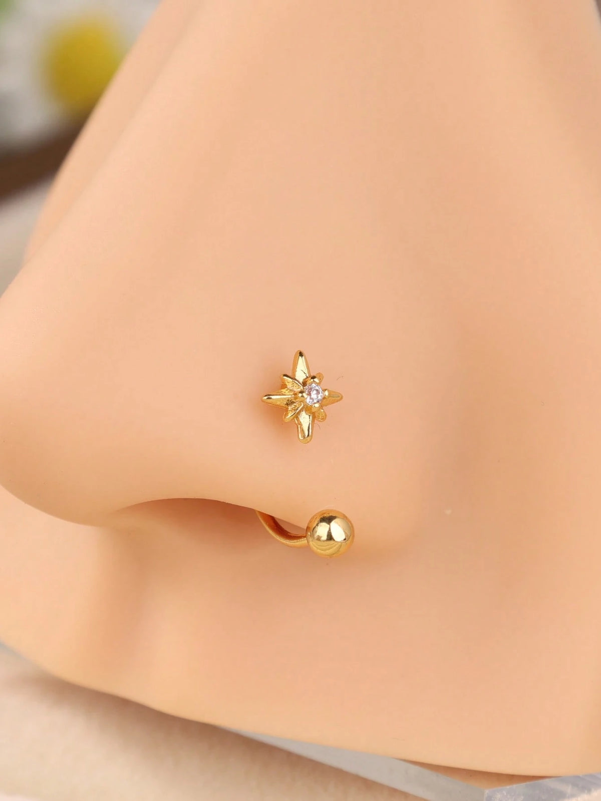 4PCS/1PC CZ Butterfly Star Flower Bow Nose Ring Hoop Gold Open Nose Hoop 20G Rotating Ball End Nostril Piercing Jewelry For Women