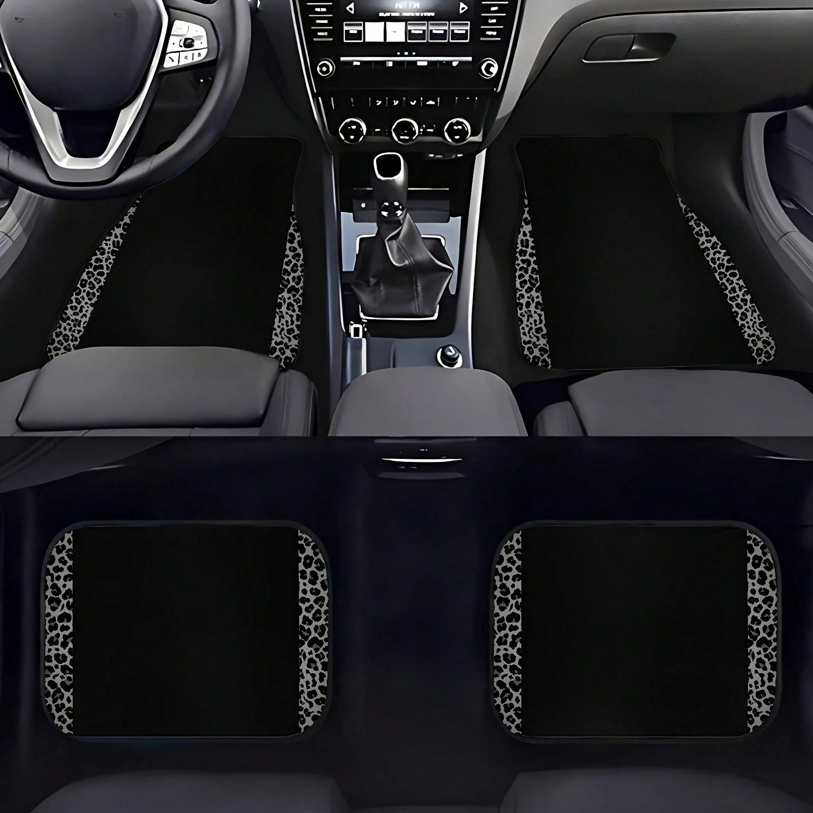 4pcs/2pcs Black Leopard Print Car Floor Mats, Made Of Anti-Slip Polyester Fiber, Suitable For Sedan, SUV, Truck And Other Vehicle Interiors, Auto Accessories