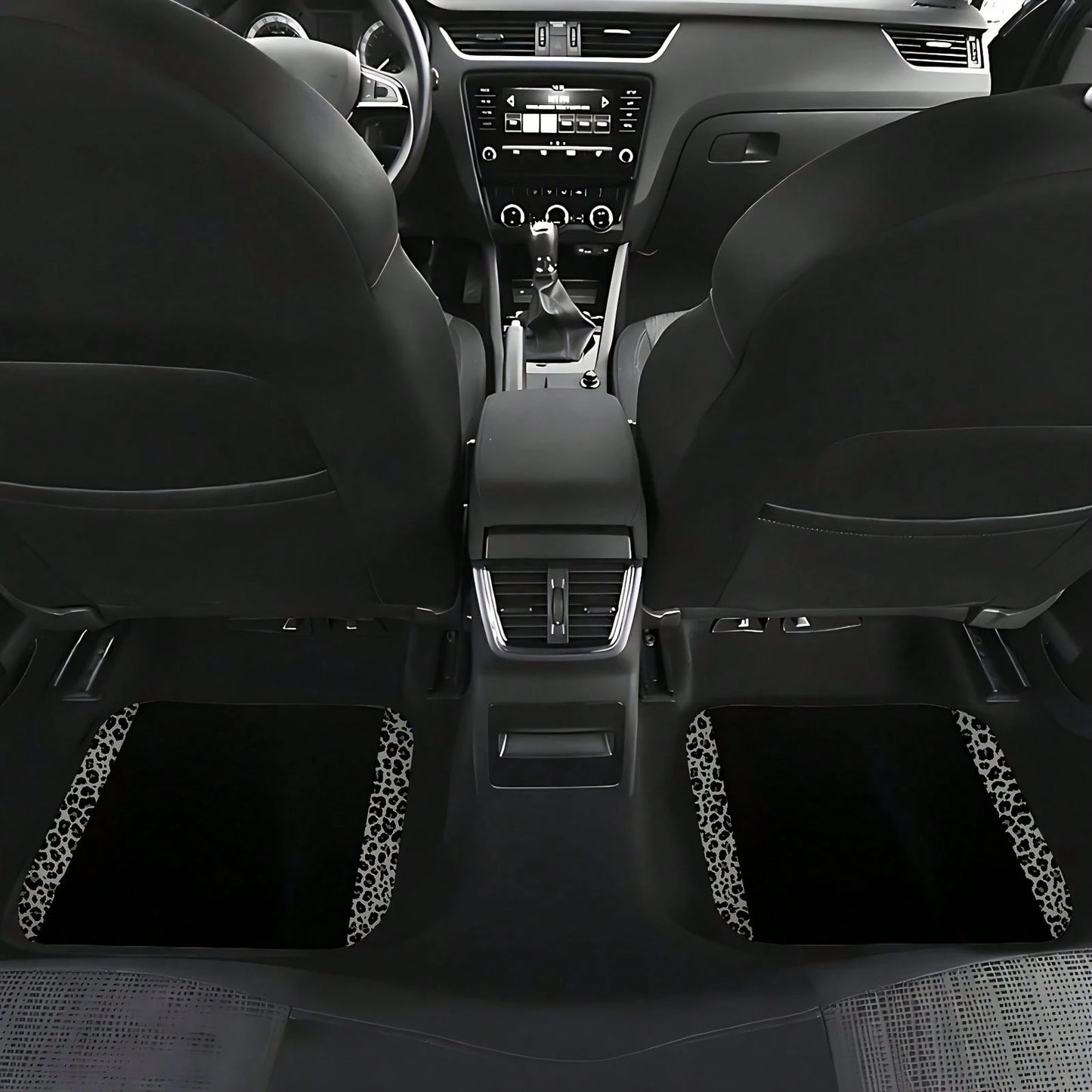 4pcs/2pcs Black Leopard Print Car Floor Mats, Made Of Anti-Slip Polyester Fiber, Suitable For Sedan, SUV, Truck And Other Vehicle Interiors, Auto Accessories