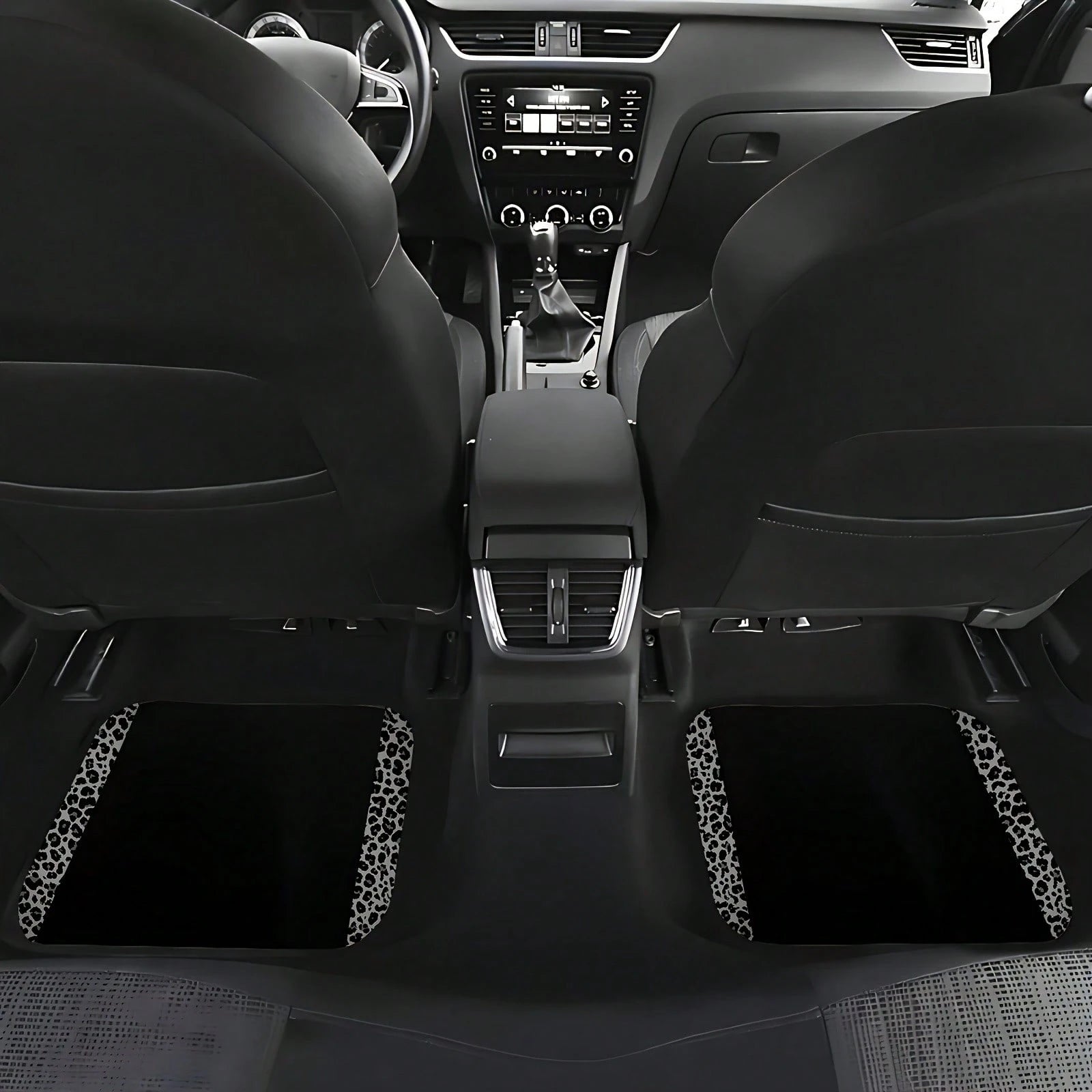 4pcs/2pcs Black Leopard Print Car Floor Mats, Made Of Anti-Slip Polyester Fiber, Suitable For Sedan, SUV, Truck And Other Vehicle Interiors, Auto Accessories