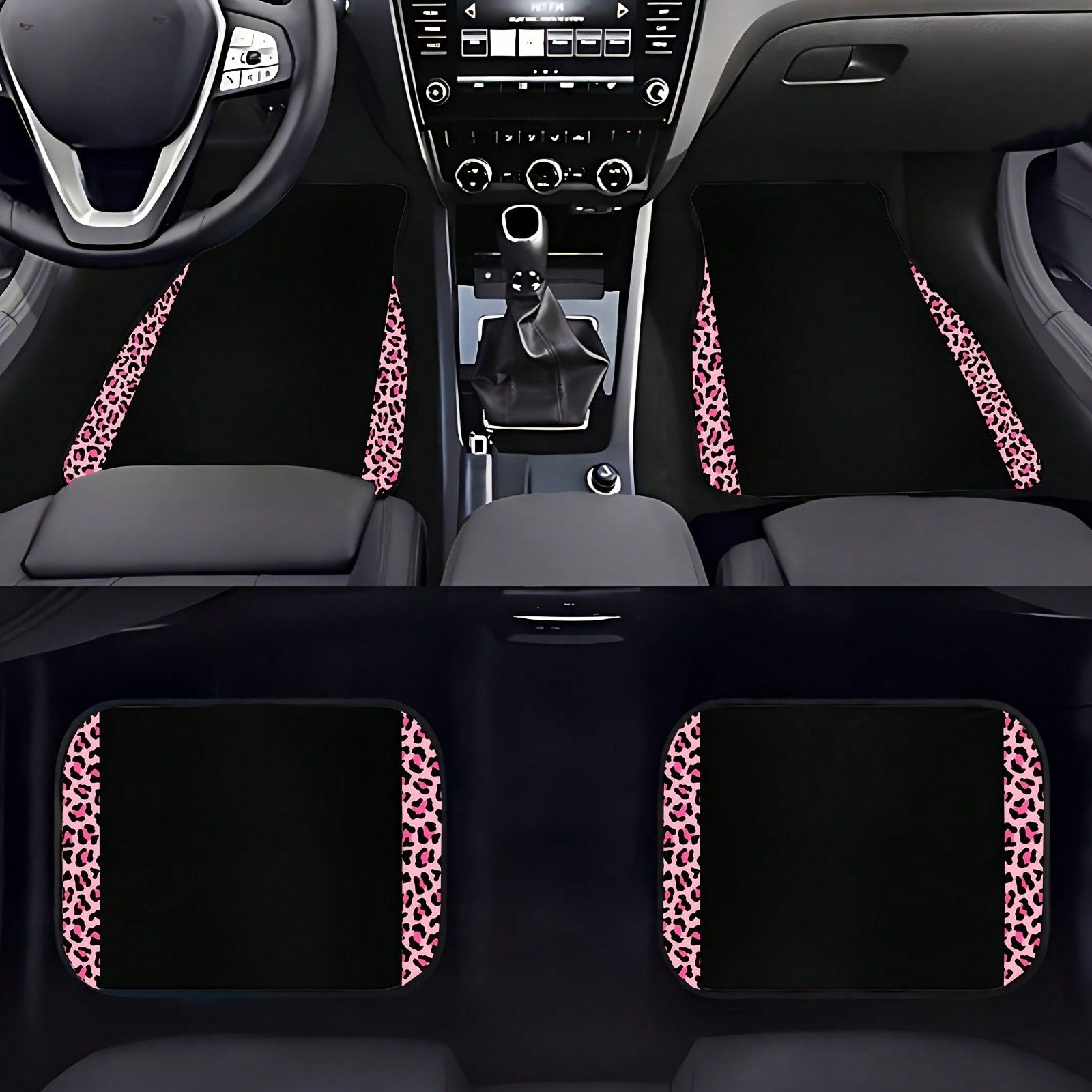 4pcs/2pcs Black Leopard Print Car Floor Mats, Made Of Anti-Slip Polyester Fiber, Suitable For Sedan, SUV, Truck And Other Vehicle Interiors, Auto Accessories
