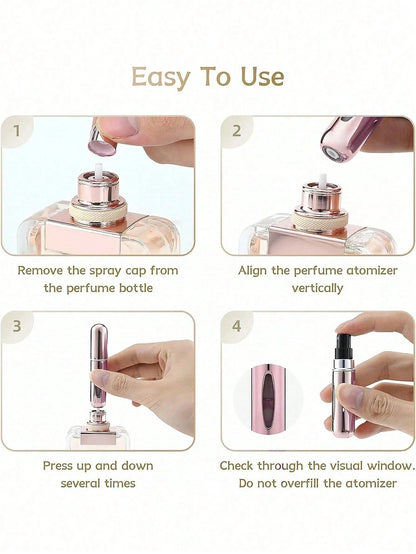 4pcs 5ml Refillable Perfume Bottles, Mini Portable Aluminum Spray Bottles, Perfume Bottles, Travel Containers, Travel Essentials, Travel, Soap Dispenser, Vacation Essentials, Water Bottles, Mini Gadge