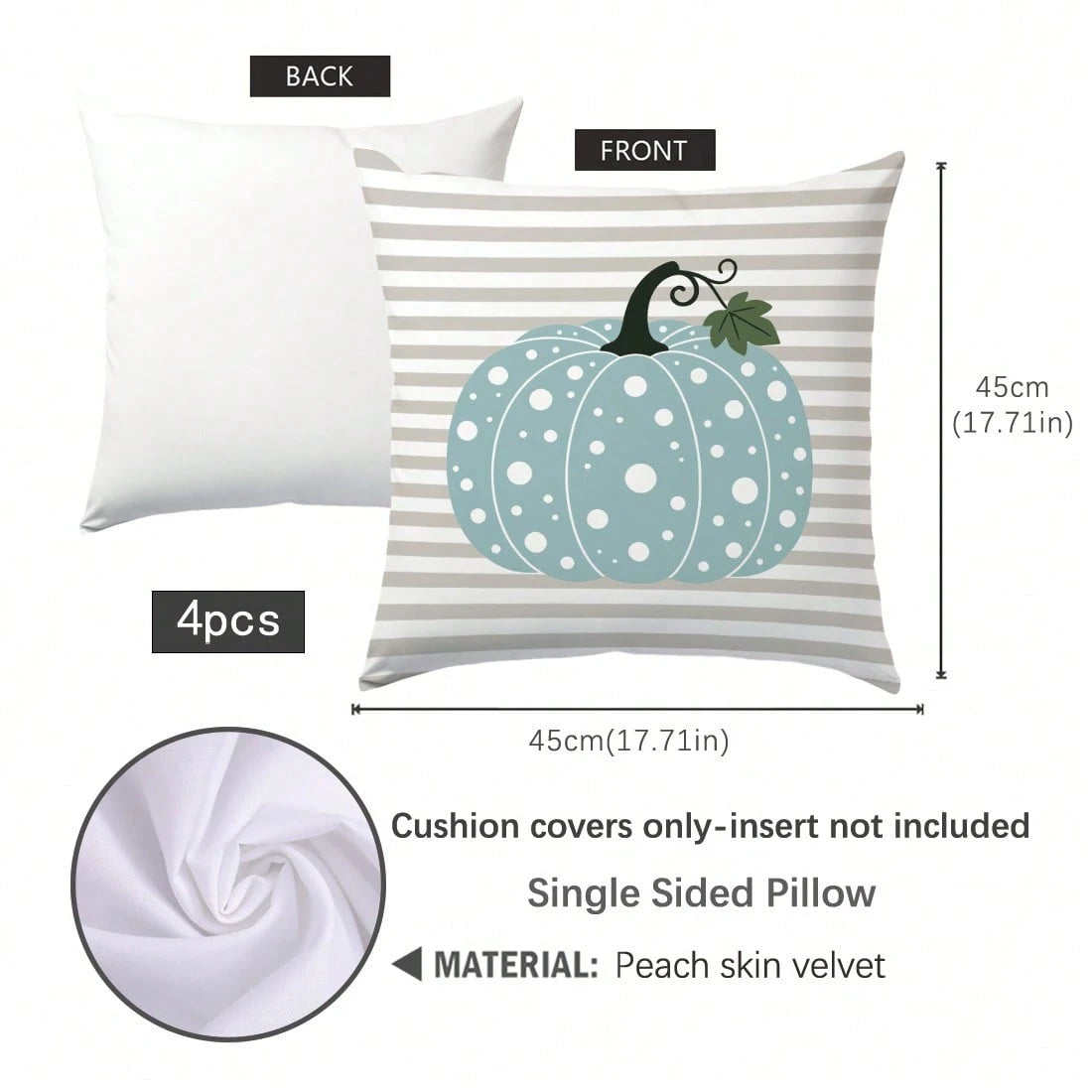4pcs Autumn Minimalist Blue Polka Dot Pumpkin Maple Leaf Cushion Covers, Single-Sided Printed Skin-Friendly Peach Skin Velvet Material, 45*45CM Pillow Covers Suitable For Home Bedroom Living Room Room