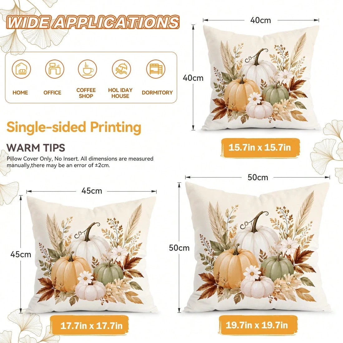 4pcs Autumn Theme Pumpkin Pattern Single-Sided Printed Pillow Covers/Cushion Covers, Multi-Scenario Atmosphere Decoration Pillow Covers Suitable For Living Room Sofa Bedroom, Pillow Inserts Not Includ