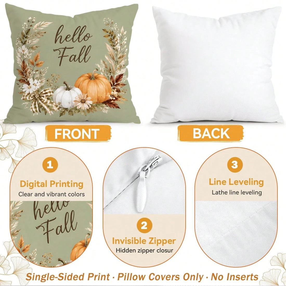4pcs Autumn Theme Pumpkin Pattern Single-Sided Printed Pillow Covers/Cushion Covers, Multi-Scenario Atmosphere Decoration Pillow Covers Suitable For Living Room Sofa Bedroom, Pillow Inserts Not Includ