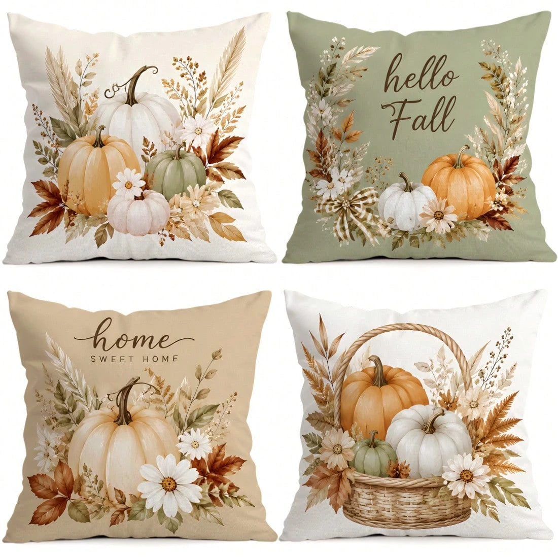 4pcs Autumn Theme Pumpkin Pattern Single-Sided Printed Pillow Covers/Cushion Covers, Multi-Scenario Atmosphere Decoration Pillow Covers Suitable For Living Room Sofa Bedroom, Pillow Inserts Not Includ