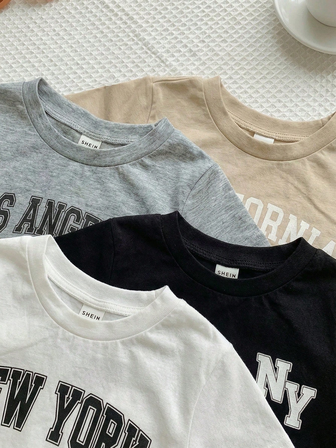 4pcs Baby Boy/Girl Casual Everyday Sports Loose Letter Graphic Round Neck Short Sleeve T-Shirts,White,Summer,Carrer Day,School,Back-To-School,Outings