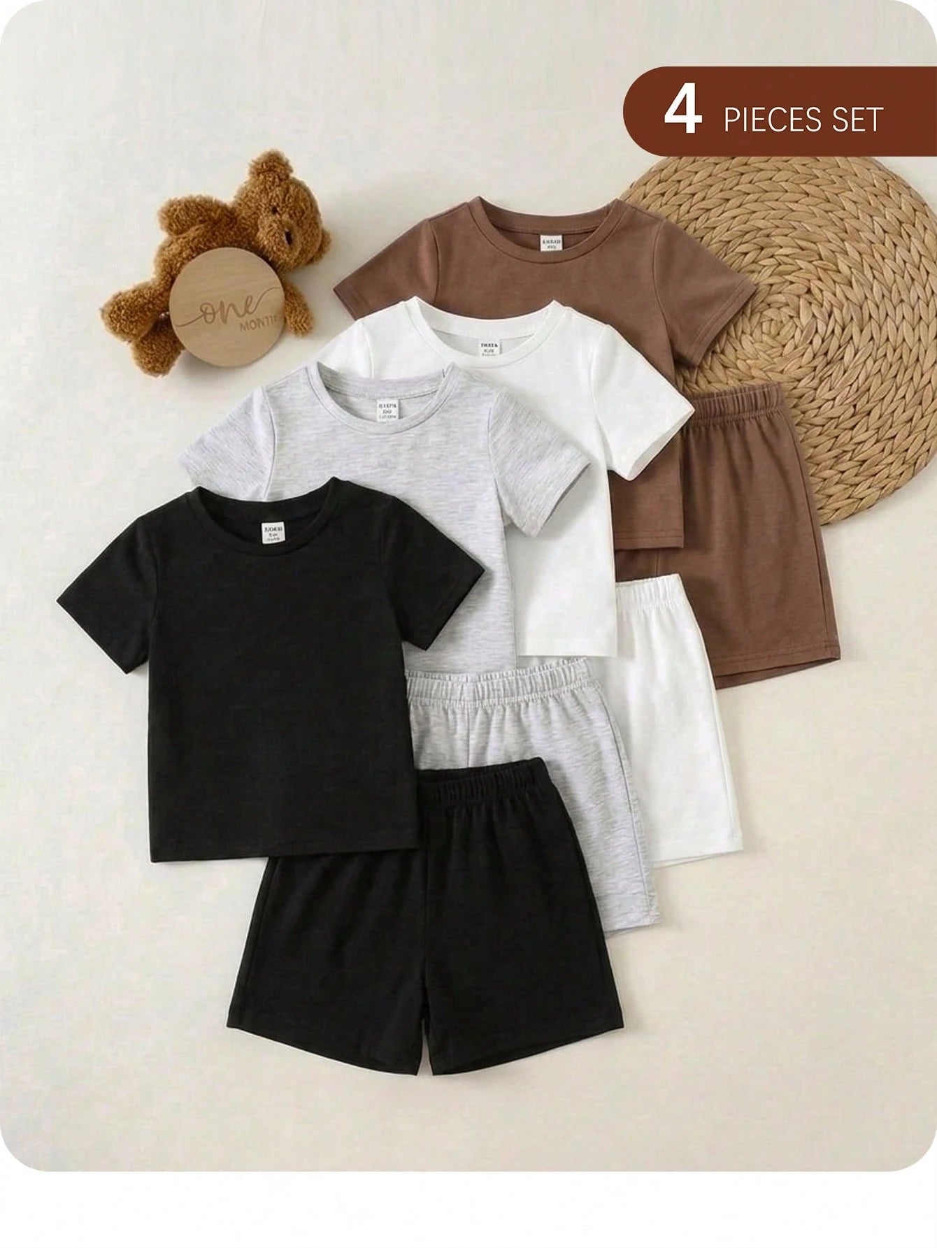 4pcs Baby Boy/Girl Casual Everyday Sports Loose Letter Graphic Round Neck Short Sleeve T-Shirts,White,Summer,Carrer Day,School,Back-To-School,Outings