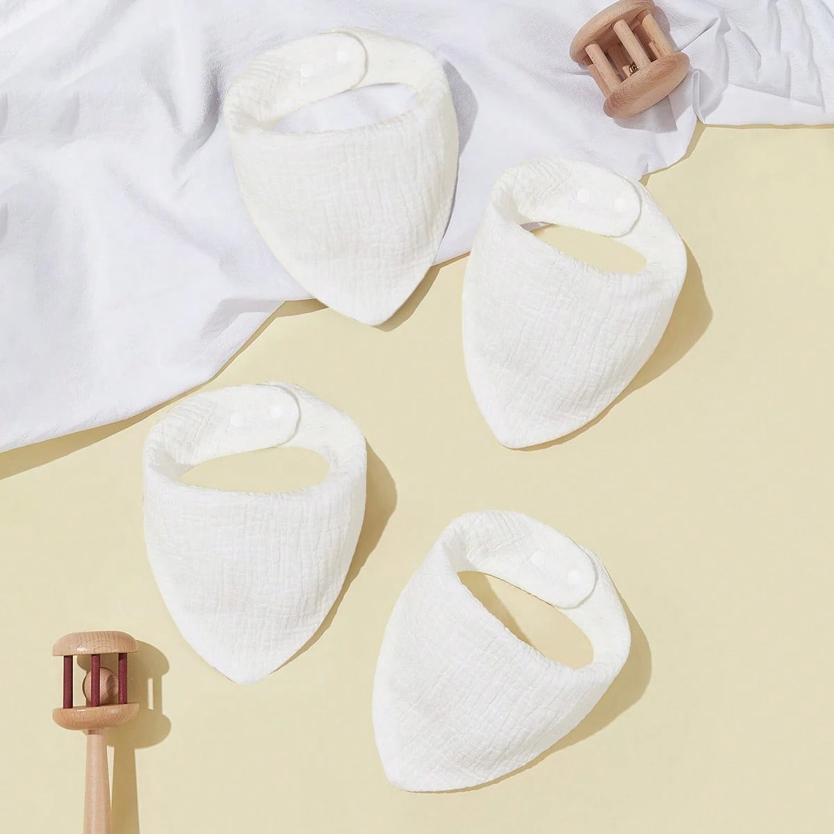 4pcs Baby Drool Bibs, Bibs, Bibs, Crinkle Fabric, Soft Skin-Friendly Breathable, Suitable For Newborns, Solid Color, Unisex
