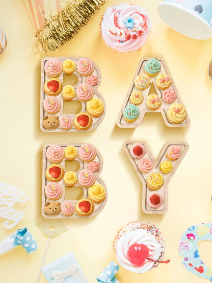 4pcs Baby Shower Wooden Letter Shaped Plate Set, BABY Letter Shaped Tray, Decorative Plates For Holding Snacks, Cakes, Ideal For Gender Reveal Party, Boy/Girl Birthday Party, Perfect Baby Shower Gift
