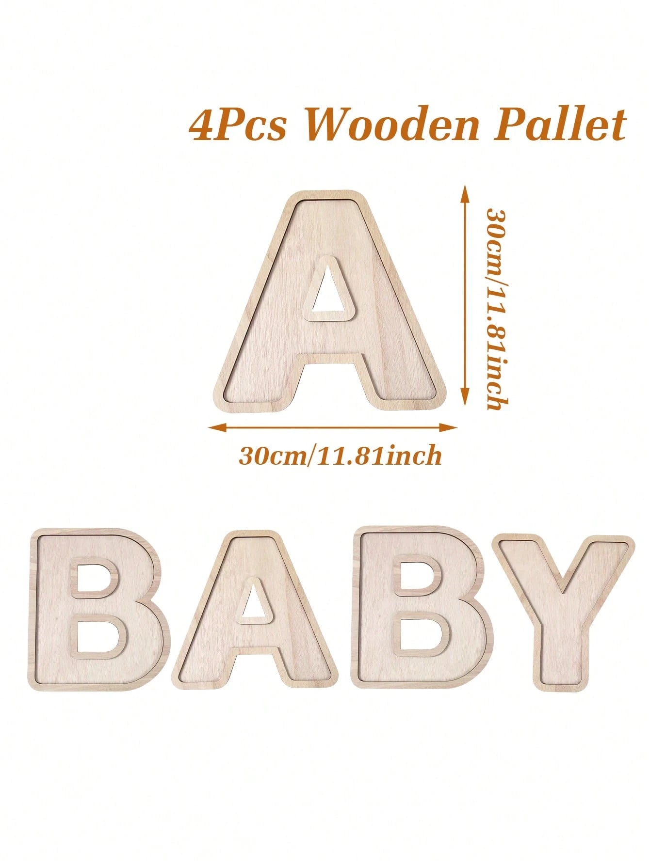 4pcs Baby Shower Wooden Letter Shaped Plate Set, BABY Letter Shaped Tray, Decorative Plates For Holding Snacks, Cakes, Ideal For Gender Reveal Party, Boy/Girl Birthday Party, Perfect Baby Shower Gift