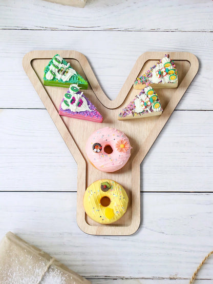 4pcs Baby Shower Wooden Letter Shaped Plate Set, BABY Letter Shaped Tray, Decorative Plates For Holding Snacks, Cakes, Ideal For Gender Reveal Party, Boy/Girl Birthday Party, Perfect Baby Shower Gift