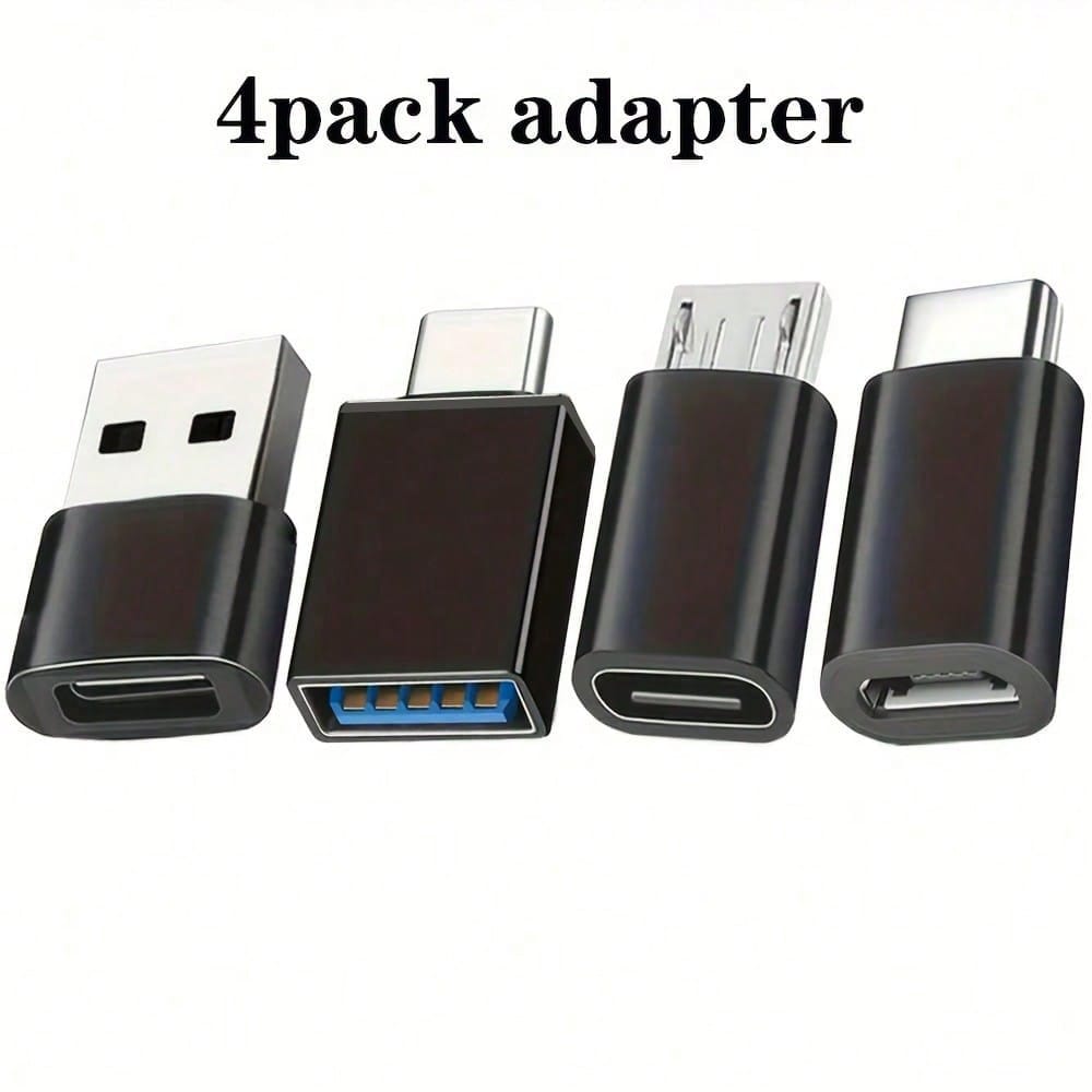 4pcs Black USB To USB-C Adapter, USB Type C Female To USB Adapter, Micro USB To USB-C Female To Male Converter Connector, Compatible With Laptops, Cars, Smartphones And Headphones