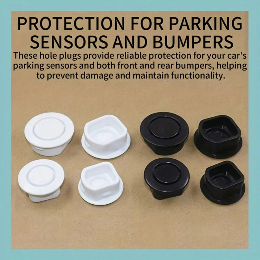 4pcs Black & White Car Bumper Radar Protector Covers, Effective Protection, Compatible With Multiple Car Models