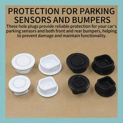 4pcs Black & White Car Bumper Radar Protector Covers, Effective Protection, Compatible With Multiple Car Models