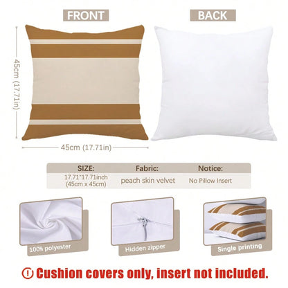 4pcs Bohemian Morandi Color Block Striped Botanical Print Pillow Covers [No Pillow Insert], 40*40cm/45*45cm/50*50cm, [Single-Sided Printing] Made Of Polyester Material, Autumn Color Palette Geometric