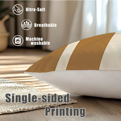 4pcs Bohemian Morandi Color Block Striped Botanical Print Pillow Covers [No Pillow Insert], 40*40cm/45*45cm/50*50cm, [Single-Sided Printing] Made Of Polyester Material, Autumn Color Palette Geometric