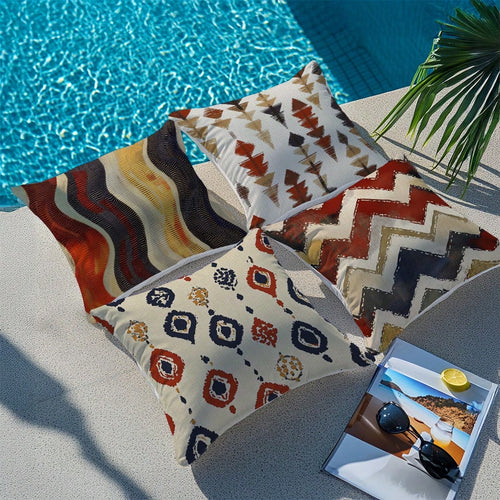 4pcs Bohemian Style Pillow Covers 45*45cm, Polyester Faux Linen Texture/Digital Printing/Hidden Zipper Closure/Stitched Craftsmanship, Protect Pillow Core/Style Replacement, Outdoor Patio Decoration/B