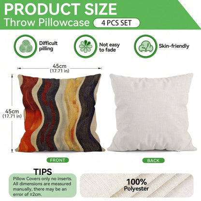 4pcs Bohemian Style Pillow Covers 45*45cm, Polyester Faux Linen Texture/Digital Printing/Hidden Zipper Closure/Stitched Craftsmanship, Protect Pillow Core/Style Replacement, Outdoor Patio Decoration/B